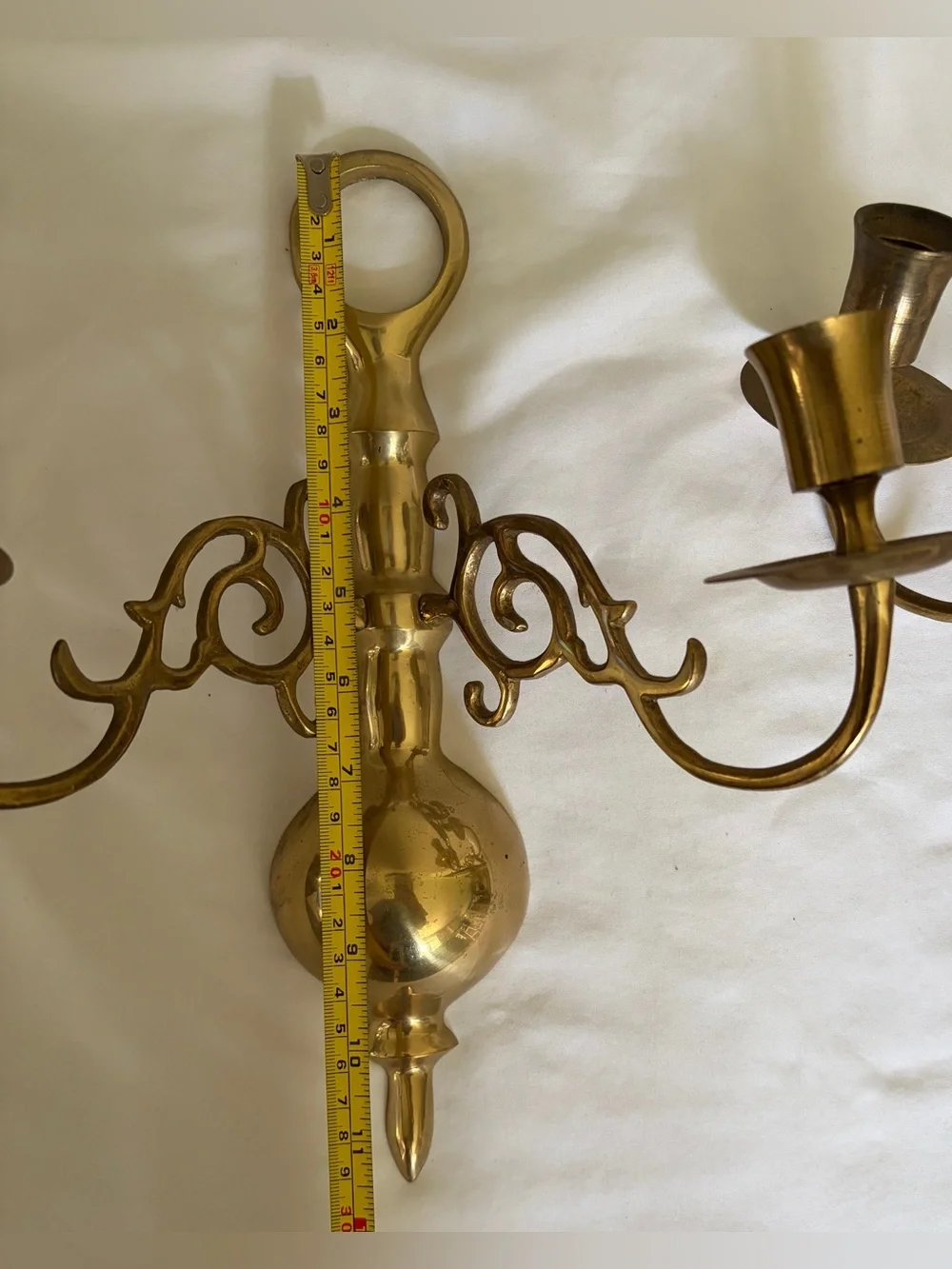 Vintage 1994 Brass Wall Sconce Candle Holders Pair Korea Ornate Double Arm 11”